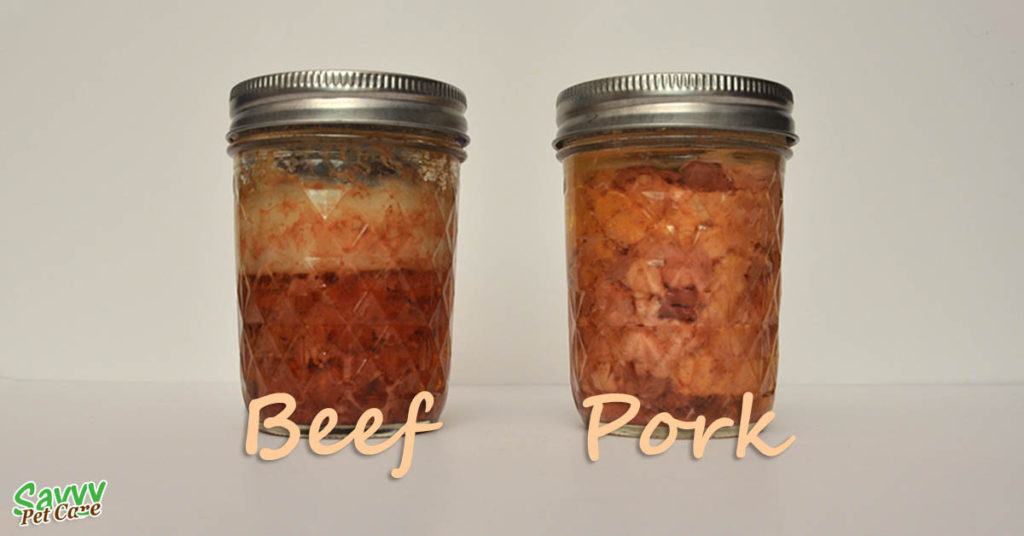 Finished beef and pork comparison - How to Can Raw Pet Food