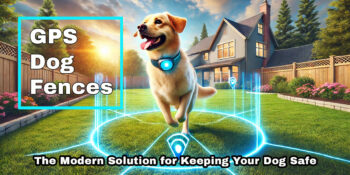 dog in a simulation of a GPS fence with text overlay that says "The Modern Way to Keep Your Dog Safe"