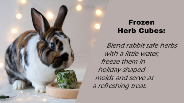 a rabbit eating a frozen herb treat 