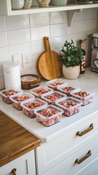 Prepared raw meals ready for freezing